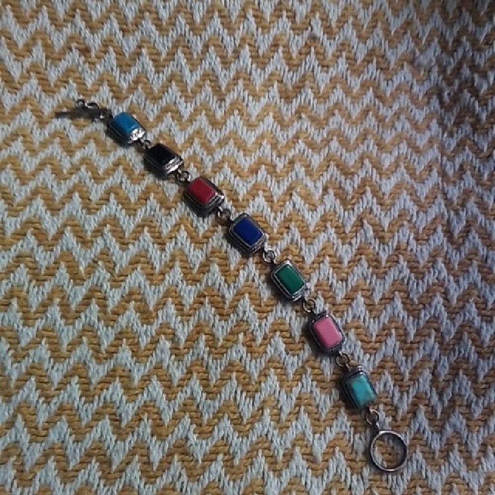 Color Block Rectangular Stone Bracelet 925 Multic… - image 1